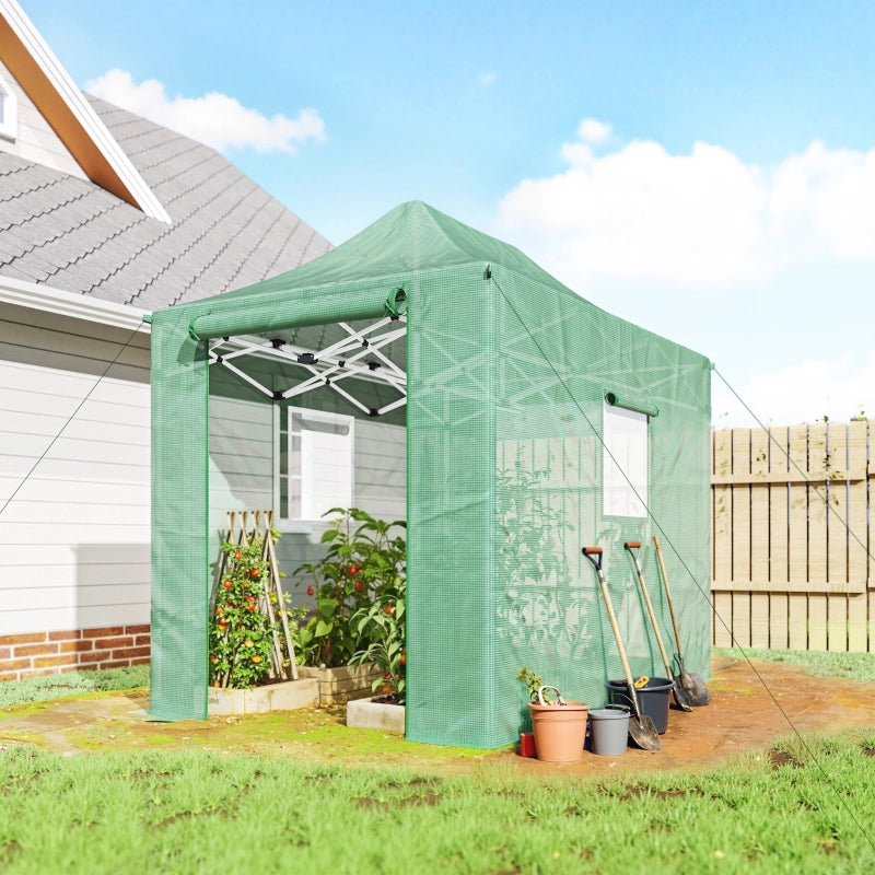Serra pop-up pieghevole con tetto a punta e porte/finestrini avvolgibili, 295x200x270 cm, verde