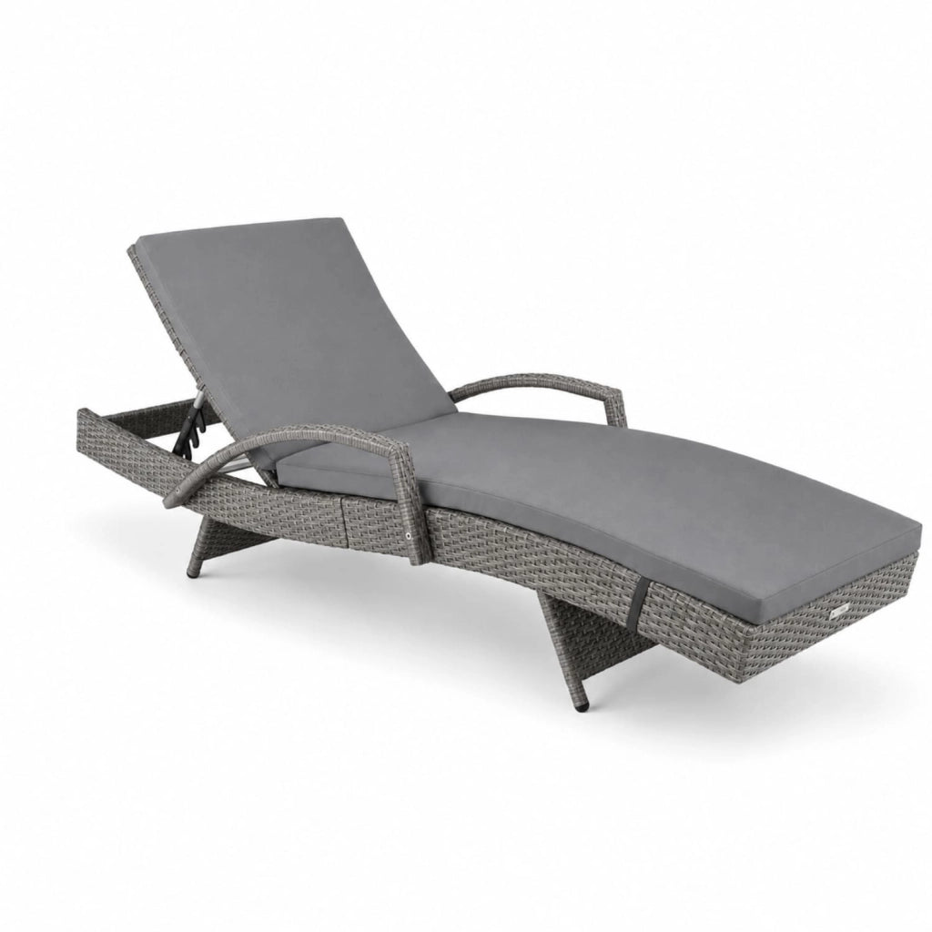 Lettino Prendisole Premium Da Esterno Con Cuscino Imbottito Schienale Regolabile E Design Moderno Per Relax Quotidiano 190 x 62 x 34 Cm Grigio