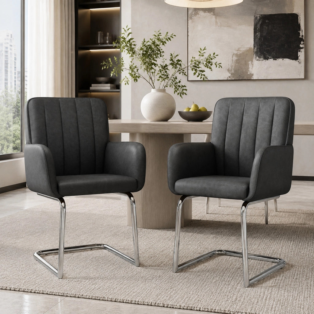 Set di 2 sedie da pranzo 64.01x57.2x57 cm con schienale ergonomico; pelle PU; nero