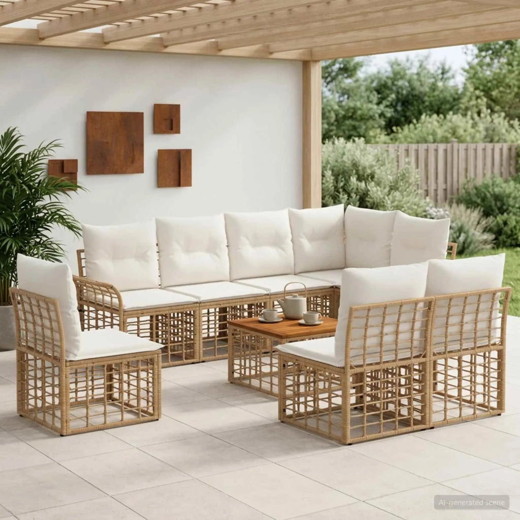 Set di divani da esterno 9 pcs Naturale e Bianco Crema 3437702