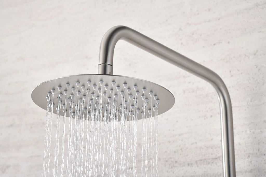 IMEX Colonna Doccia Miscelatore Monza Monocomando, Asta Estensibile, Soffione 20 cm Anticalcare, Cartuccia Ceramica 35 mm, Acciaio/Ottone, Nikel Spazzolato, Imex-BDM039-NQ
