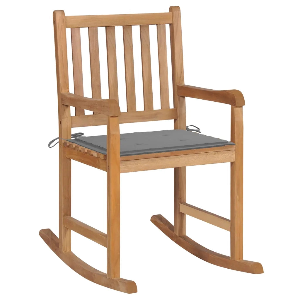 Sedia a Dondolo con Cuscino Grigio in Legno di Teak cod mxl 45610