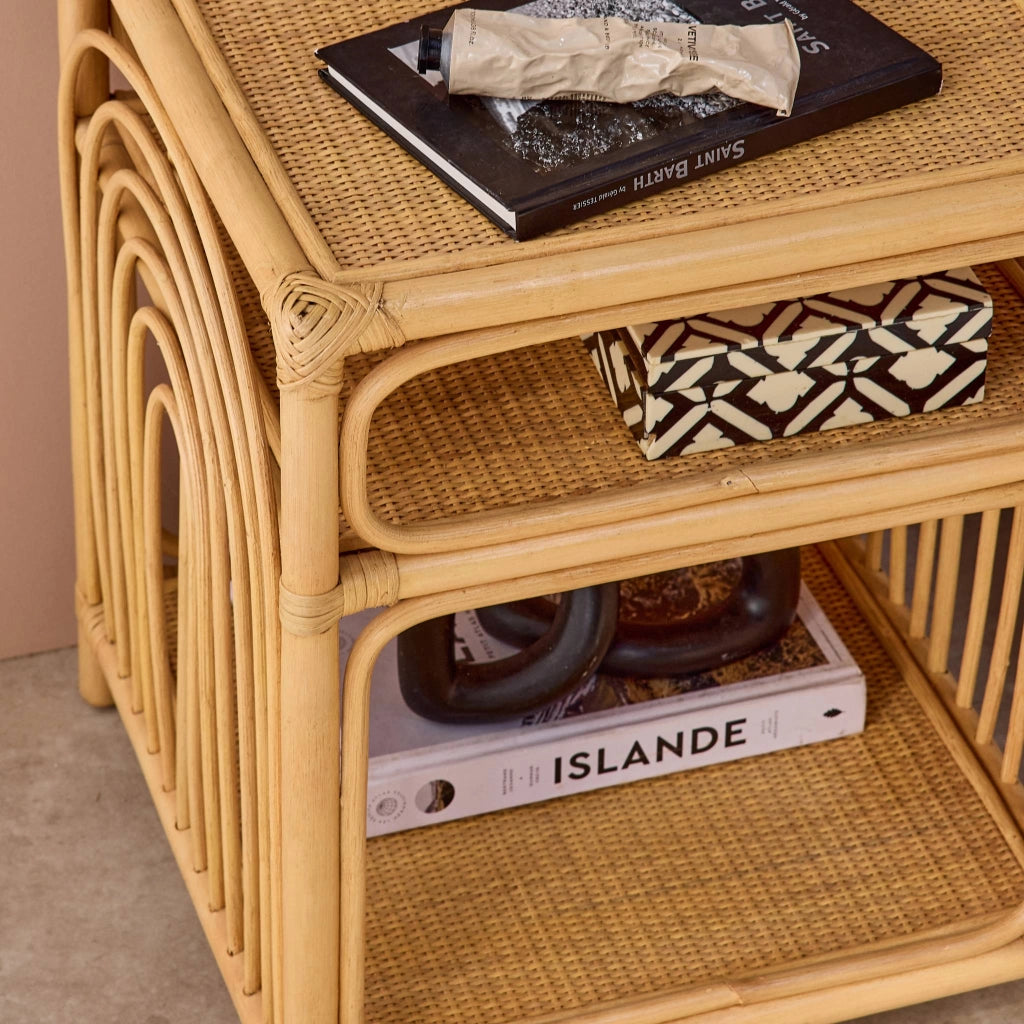 Set 2 comodini in rattan 1 vano portaoggetti, marrone naturale