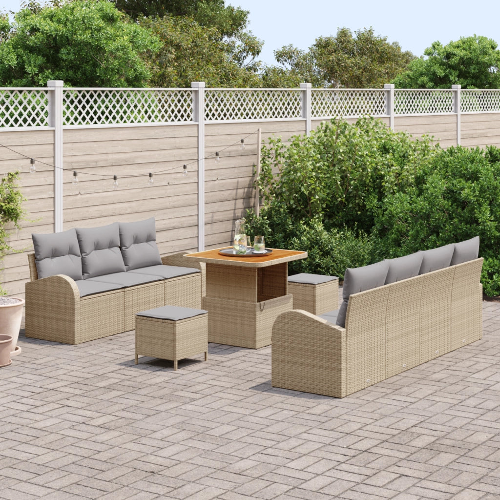 Set Divano da Giardino in 10 Pezzi con Cuscini Beige Rattan Polivalente Acacia