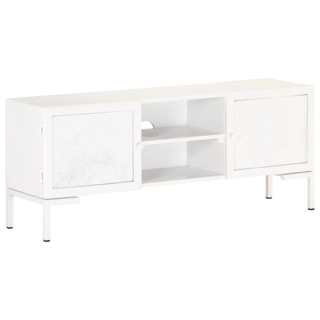 Mobile Porta TV Bianco 115x30x46cm in Legno Massello di Mango 323580