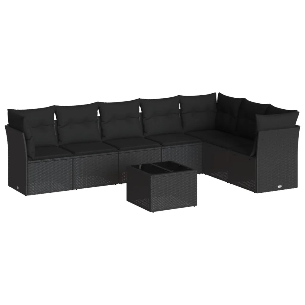 Set Divani da Giardino con Cuscini 8 pz Nero in Polyrattan