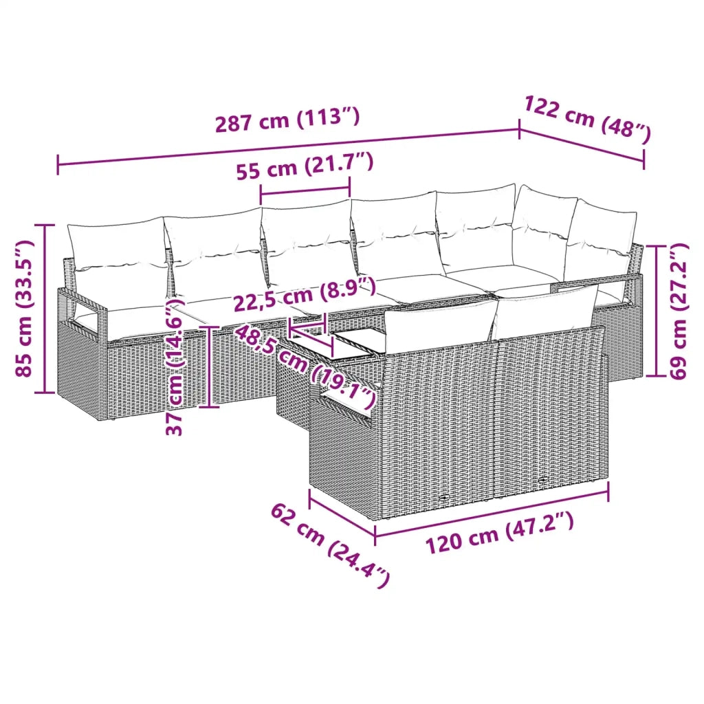 Set di divani 9 pcs Grigio polyrattan