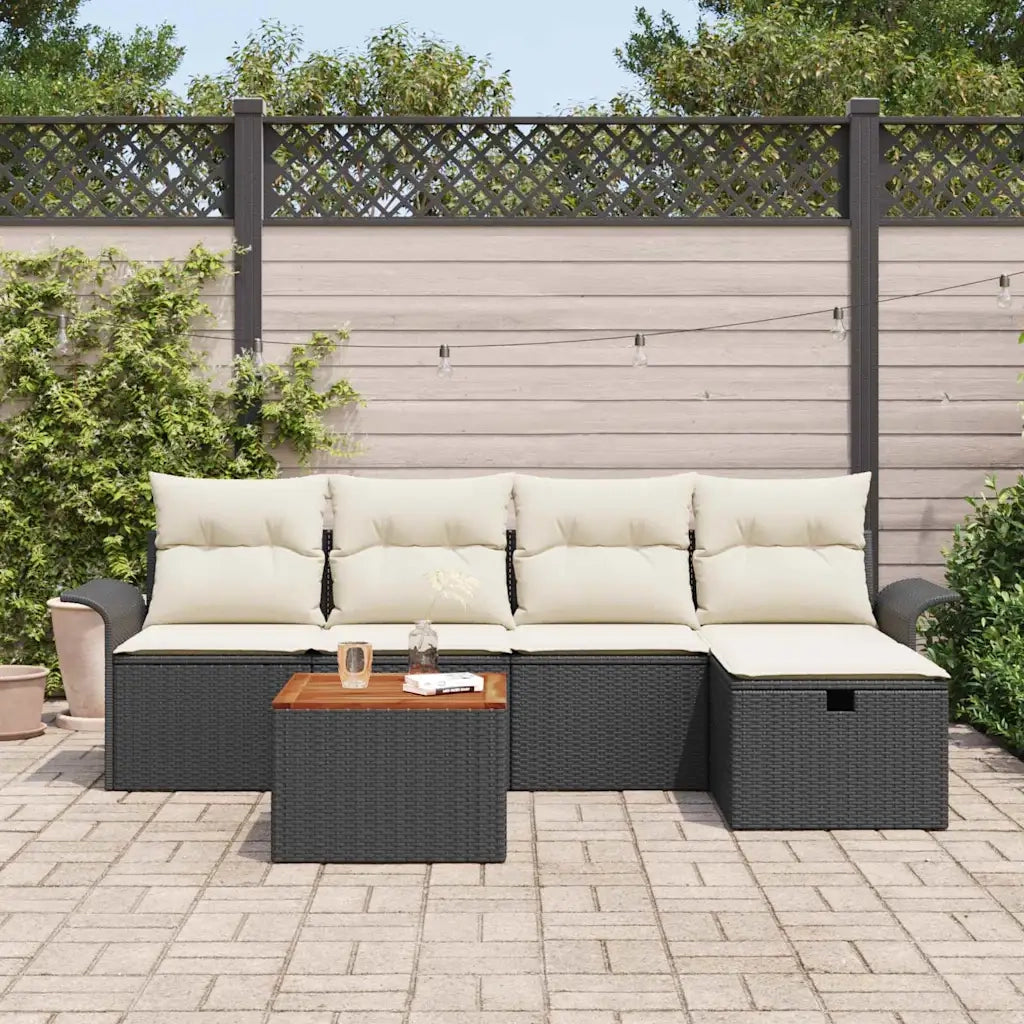 Set Divano da Giardino con cuscino 6 pcs Nero Poly Rattan