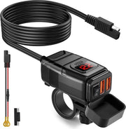 Caricabatteria universale QC3.0 12V con voltmetro e manubrio per smartphone, accessorio per motocicletta rossa, universale, sicuro e duraturo