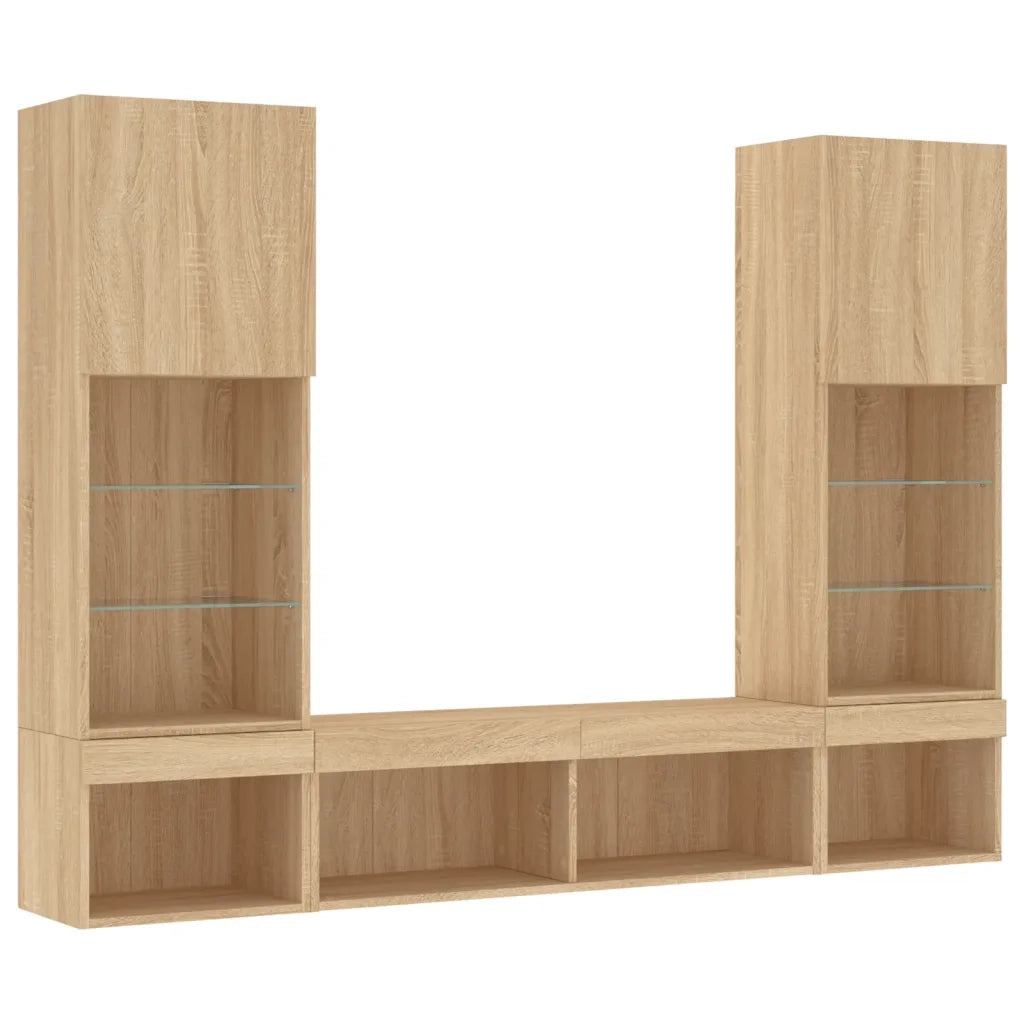 Mobili TV a Muro con LED 5pz | Armadietto TV | Mobile Porta TV Rovere Sonoma Legno Multistrato