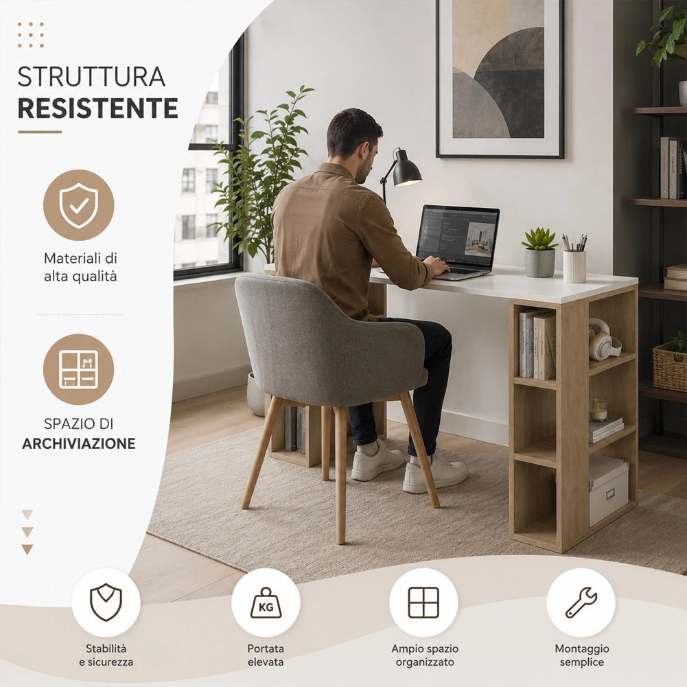 Scrivania Libreria 6 Ripiani Tavolo Porta Pc Computer Legno Casa Ufficio Quercia