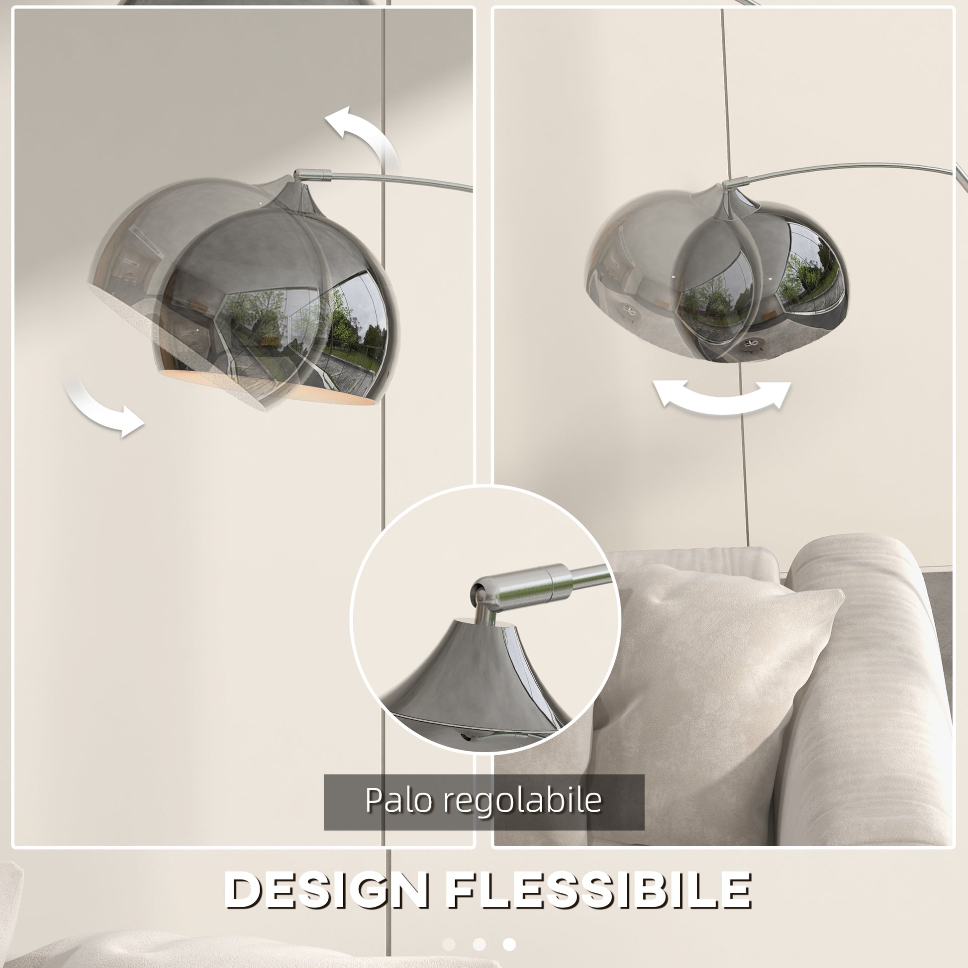 Lampada da Terra Design Vintage Asta Regolabile con Attacco E27 Struttura in Metallo e Base in Marmo Argento