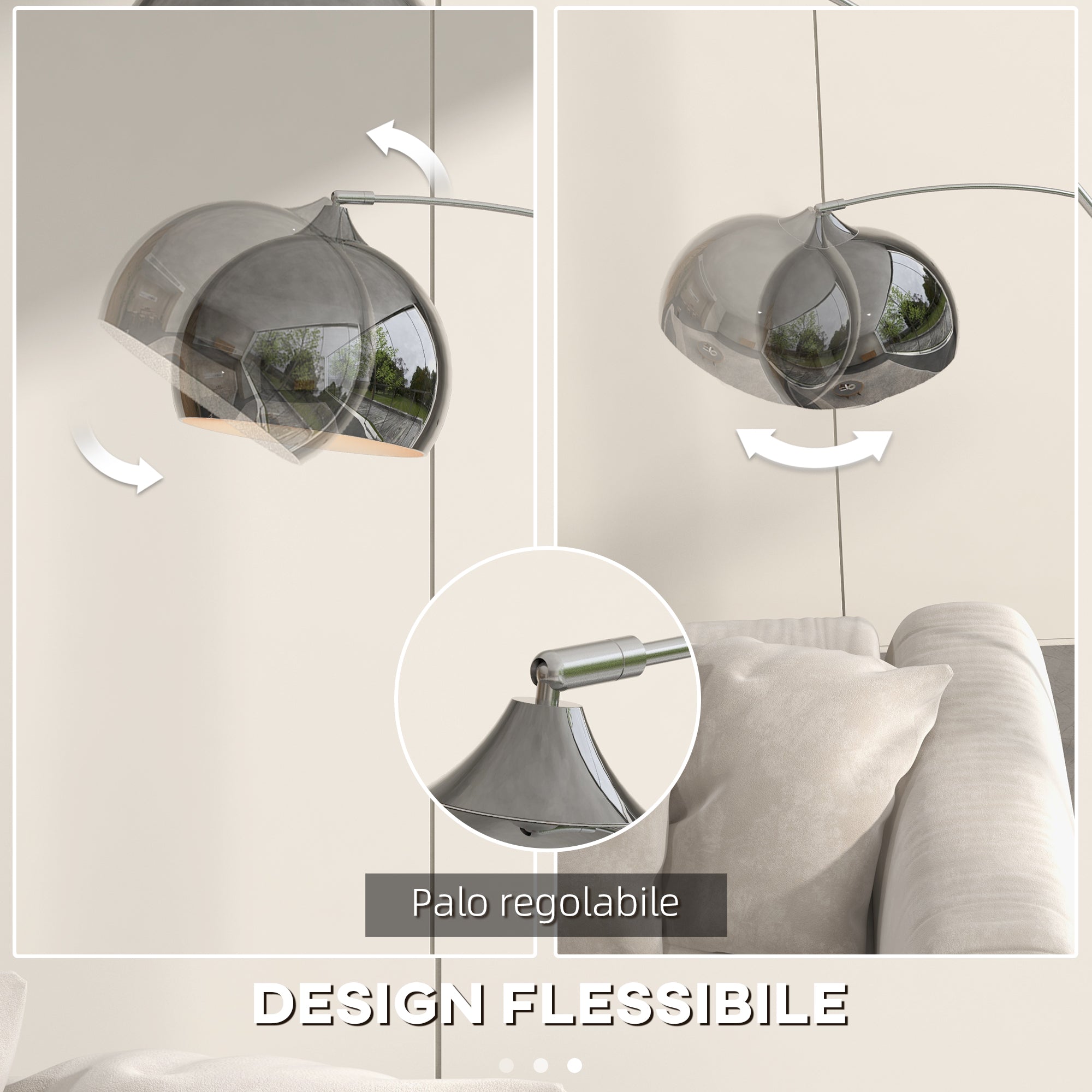 Lampada da Terra Design Vintage Asta Regolabile con Attacco E27 Struttura in Metallo e Base in Marmo Argento