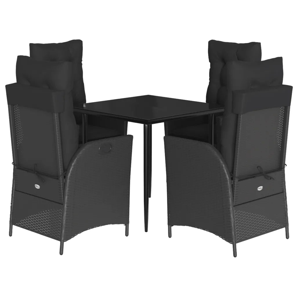 Set da Pranzo da Giardino 5 pz Nero con Cuscini in Polyrattan 3213175