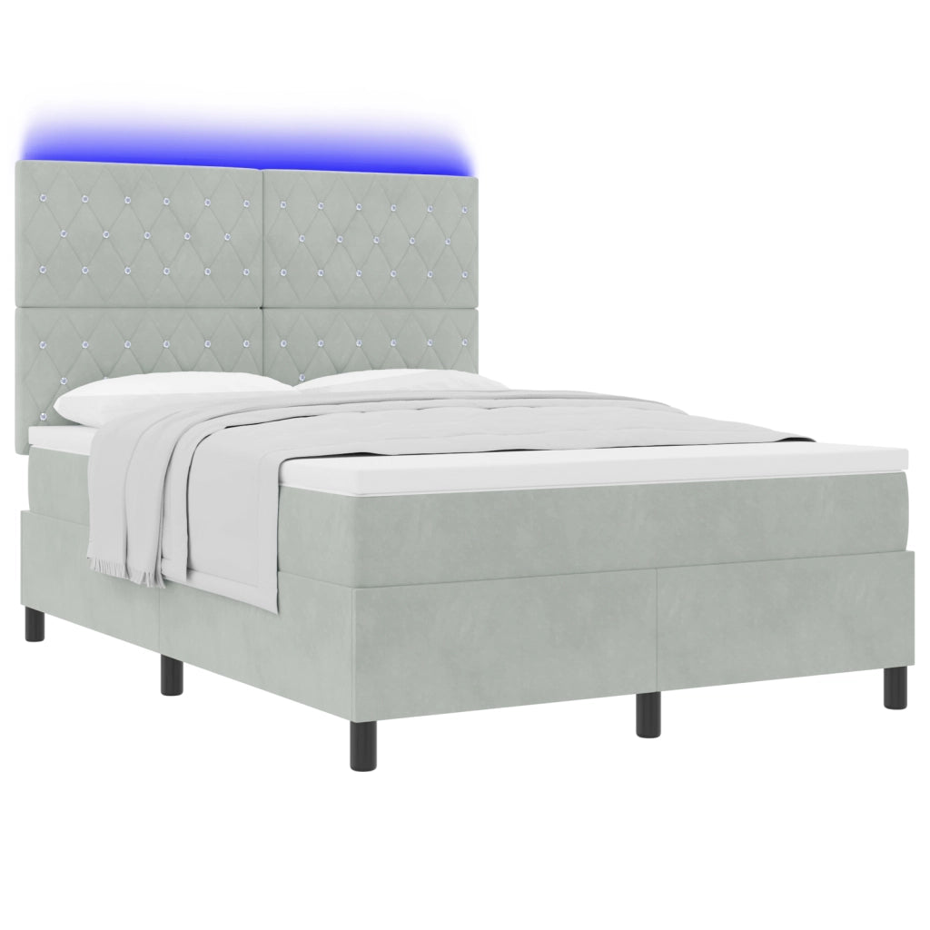 Letto Box Spring con Materasso e Luce LED Grigio Chiaro 140x200 cm Velluto