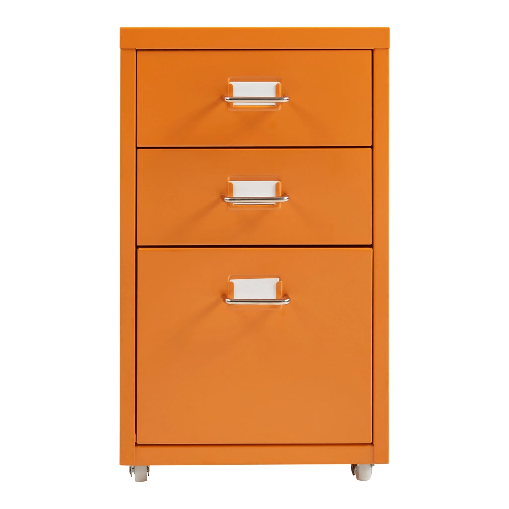 Cassettiera Kökar in Acciaio Mobile Archivio con 3 Cassetti e Rotelle - Arancione [en.casa]