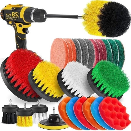 Set di Spazzolatura Esteso per Pannelli di Cottura e Pavimenti in Ceramica, Giallo, 28 pezzi