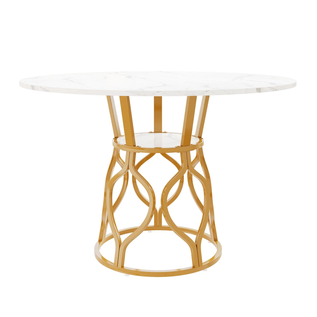 Tavolo da pranzo rotondo 100 x 100 x 75 cm con ripiano; bianco e oro