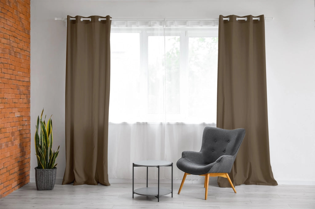 Tenda Semioscurante 140 x 290 Cm Moderne Con Occhielli  Tortora scuro - 1 Tenda
