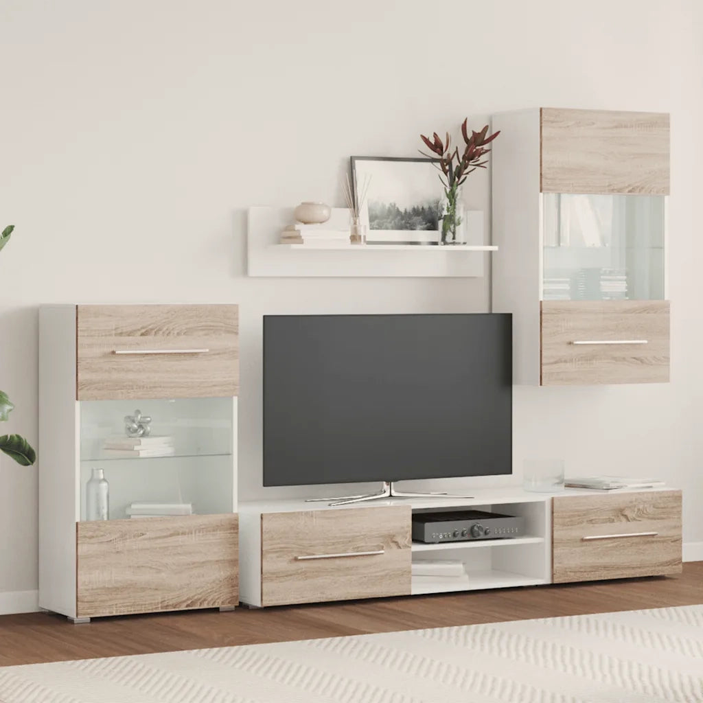 Mobile TV 5 pz-Mobile per TV-Credenza TV con Illuminazione a LED Rovere Sonoma Truciolato
