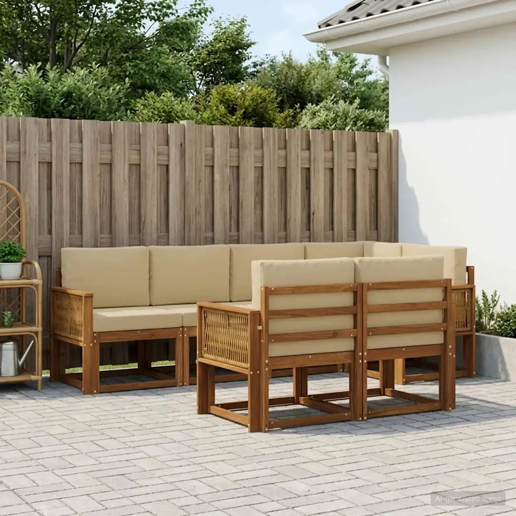 Set di divani da esterno 7 pcs Naturale e Beige Poliestere