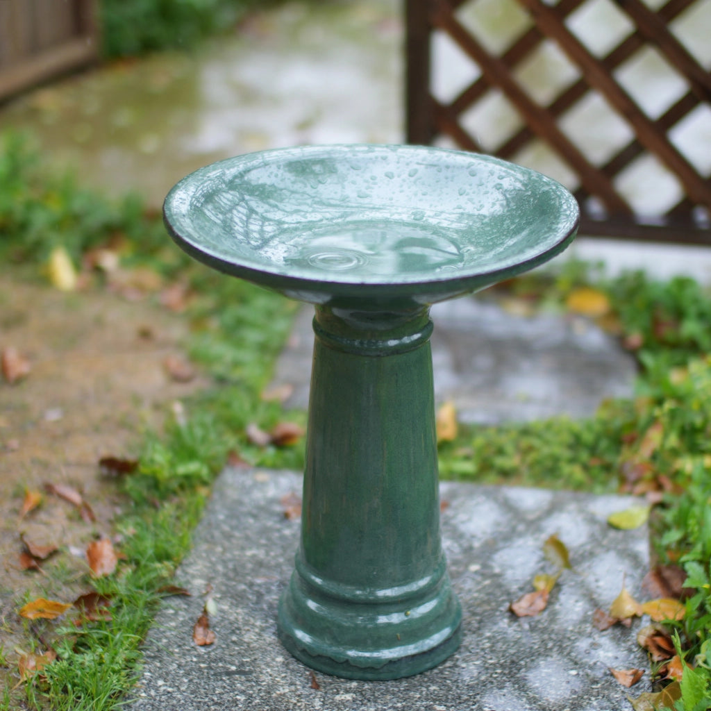 Vasca per uccelli in ceramica ¨C Minimal ¨C verde, per giardino balcone, ? 31,5xH38 cm, resistente alle intemperie