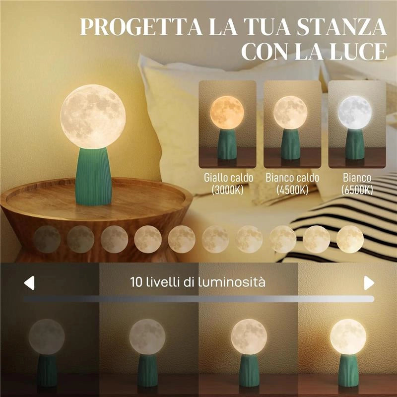 LAMPADA DA TAVOLO A FORMA DI LUNA E 3 COLORI CON 10 LUMINOSITÓ, IN ABS, Ï15X28 CM, BIANCO E VERDE SCURO