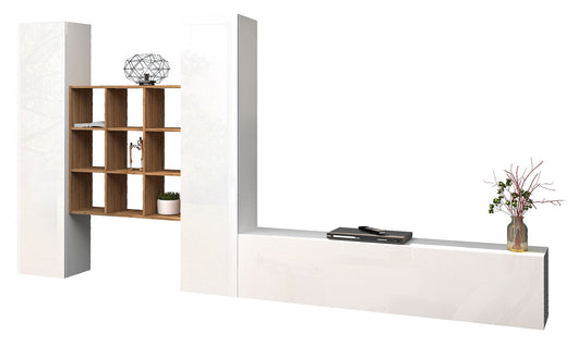 Parete Attrezzata Soggiorno 350x30x180 cm Maruska n°30 Bianco Lucido