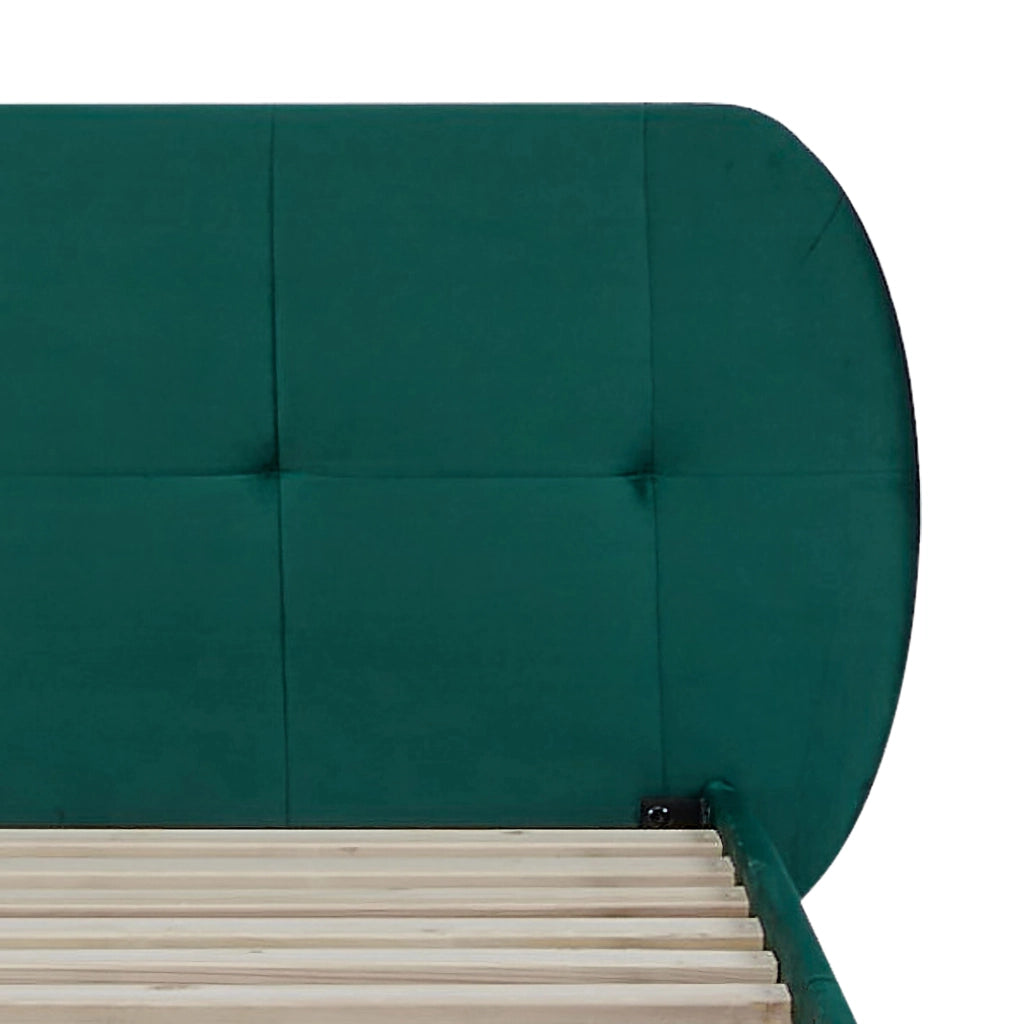 Letto Singolo Porvoo con Testiera e Materasso 90x200 cm Rivestimento in Velluto - Verde Scuro [en.casa]