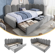 Letto singolo con cassetti in velluto 90x190 cm