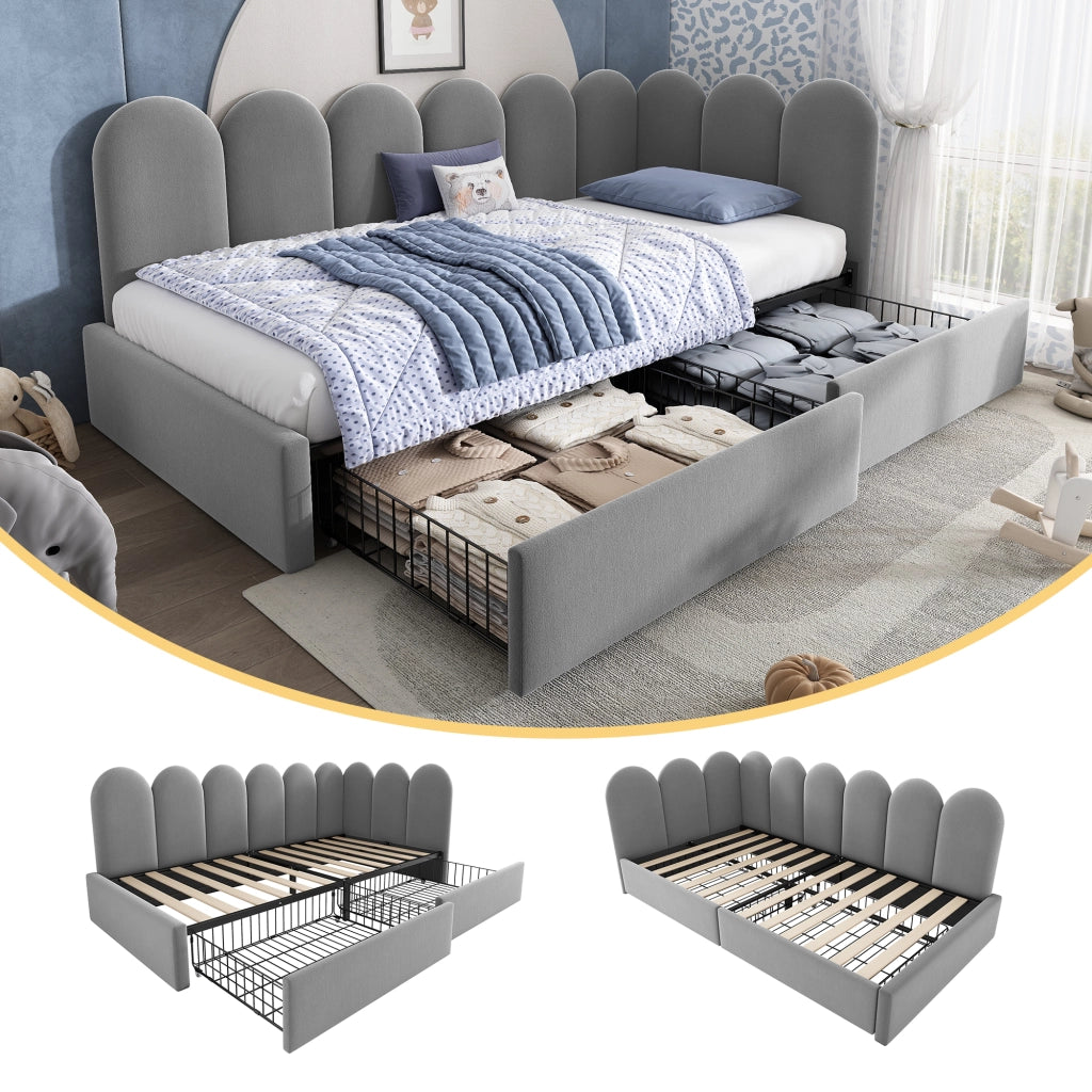 Letto singolo con cassetti in velluto 90x190 cm