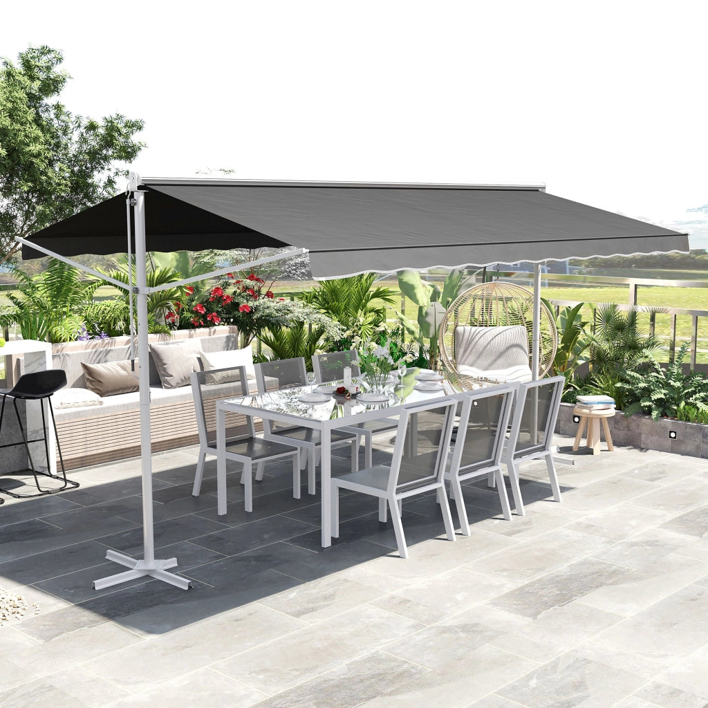 Tendone da giardino 4.5x3.4 m con tende verticali braccio pieghevole e manovella colore grigio adatto per terrazza