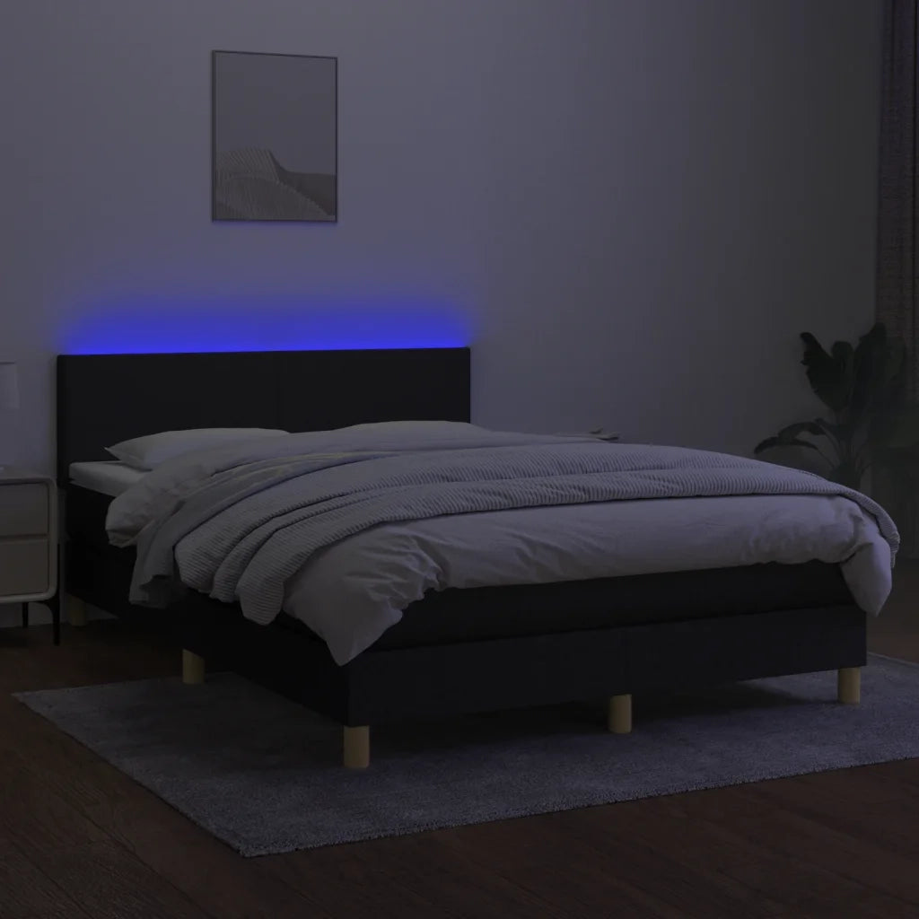 Letto a Molle con Materasso e LED Nero 140x200 cm in Tessuto 3133559