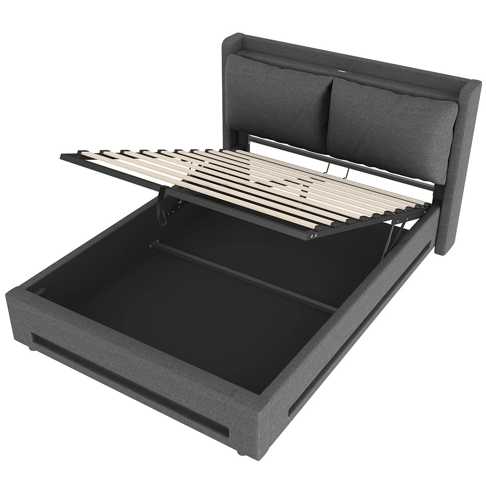 Letto a baldacchino 140x200cm - Xylo - velluto USB-C LED spazio ripiano