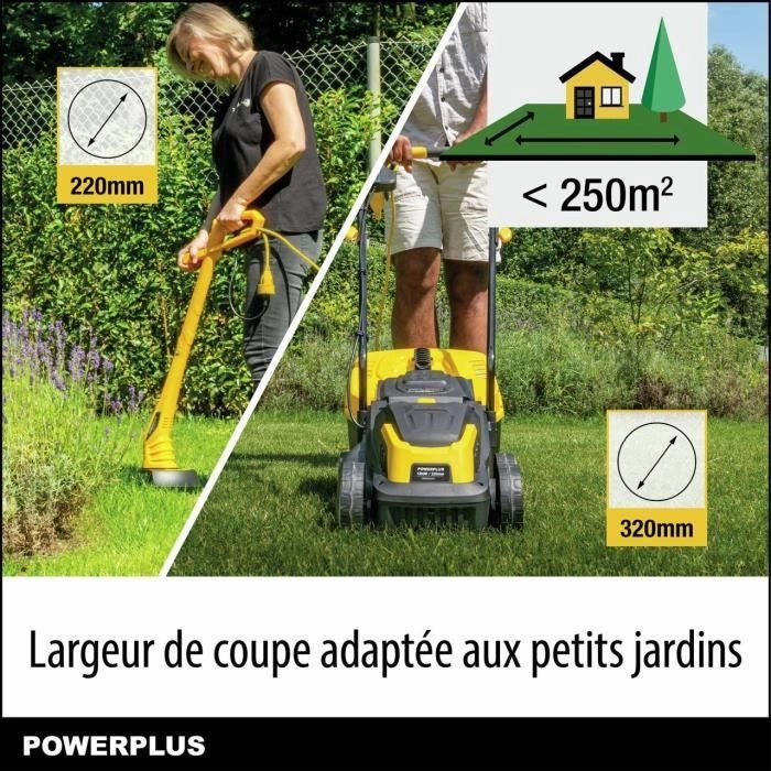 Tosaerba elettrico e bordatore - POWERPLUS - POWXG62205T - Tosaerba 1300 W e 32 mm  - Bordatore 250 W e 220 mm