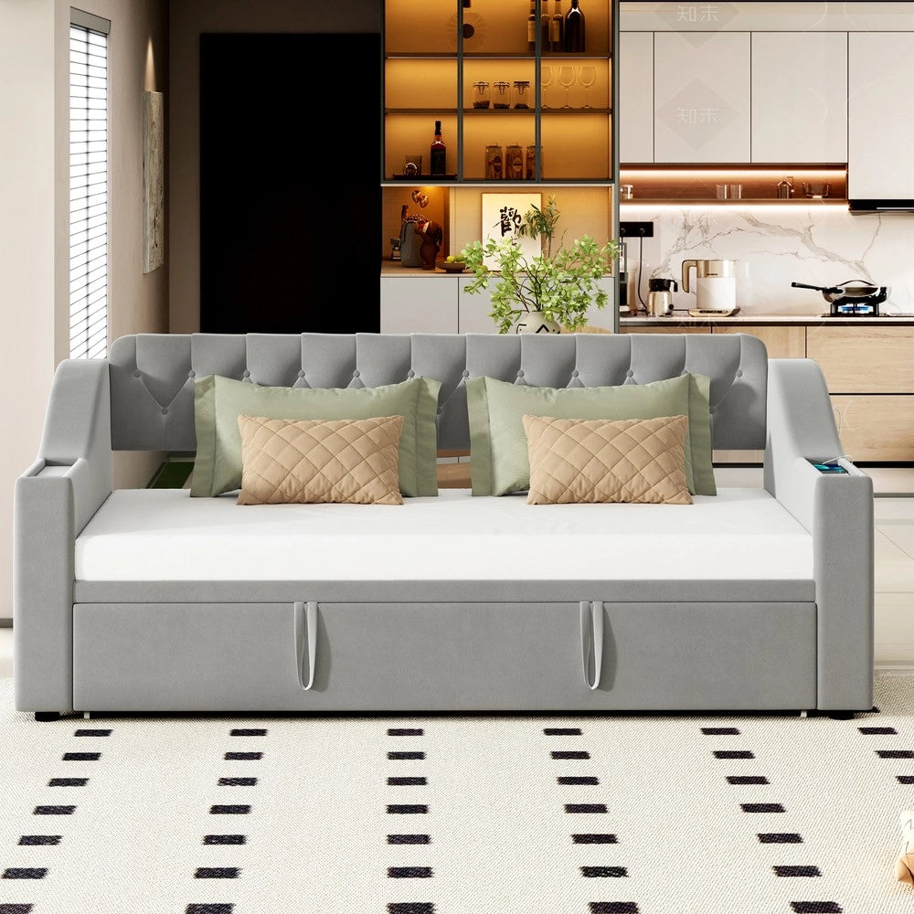 Letto Imbottito con Rete a Doghe ¨C MINIMAL ¨C Velluto Grigio, 90x190 / 180x190