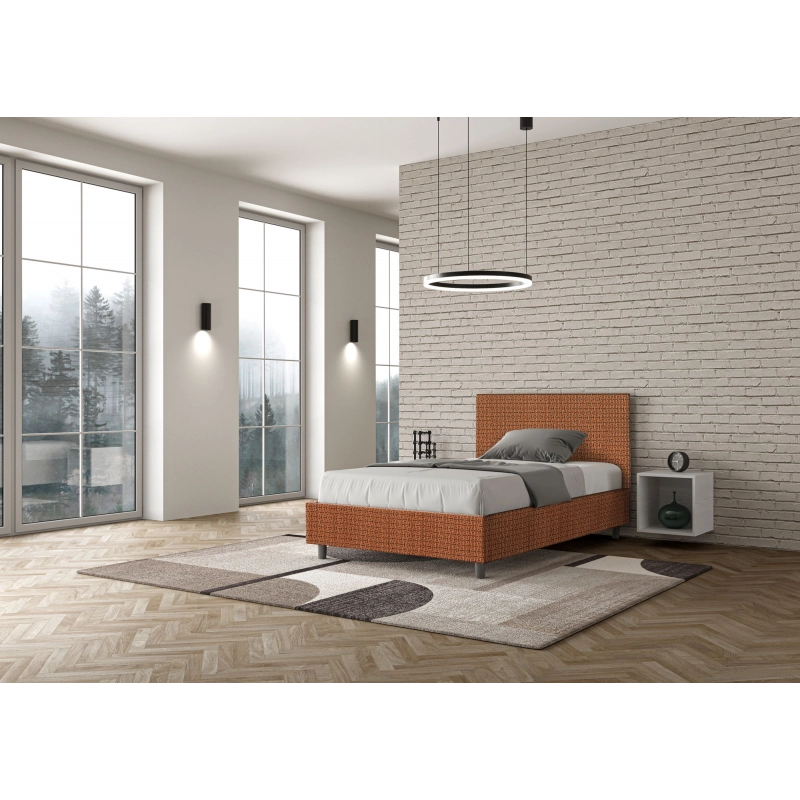 Letto imbottito 1 piazza e mezza 120x200 cm tessuto Labirinto Adele - Con rete,Arancione