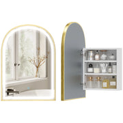 Armadietto da bagno con specchio e luce LED, porta ad arco, anti-appannamento ¨C Zephmum ¨C Dorato 50x14.5x70 cm