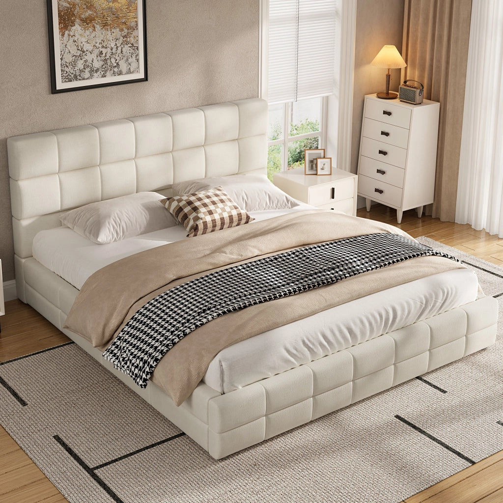 LETTO imbottito 180x200 cm in velluto beige