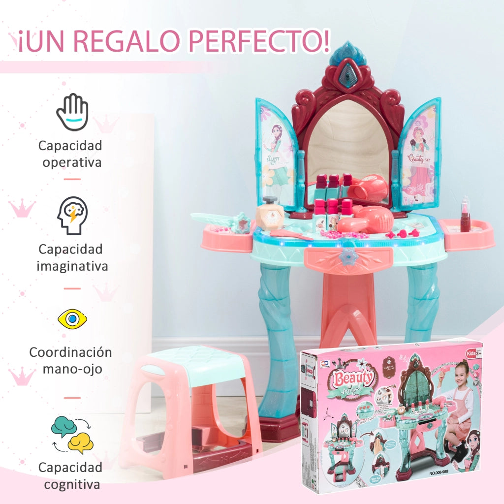 Tocador de Maquillaje con Specchio, Luce e Musica per Bambini ¨C zephmum ¨C 57x34x76 cm Multicolor