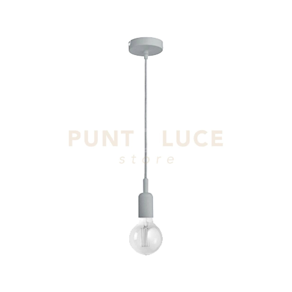 GSO085- PENDENTE FLIP CAVO IN STOFFA E ROSONE GRIGIO CEMENTO 1 LUCE ATTACCO E27 D.4,6CX6,9M