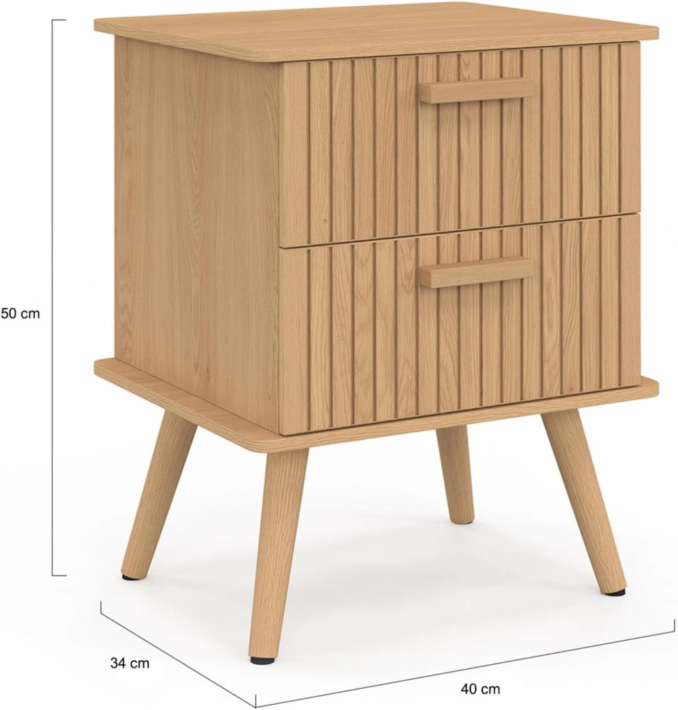IDMarket - Set di 2 comodini a 2 cassetti Juliette in Rovere con doghe in Legno