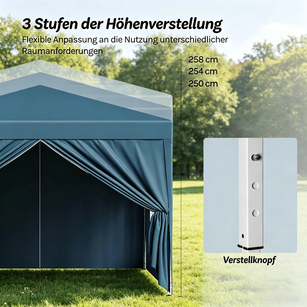 GAZEBO 3x3 m Regolabile Blu in tessuto Oxford e metallo