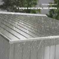 Casetta da Giardino in Lamiera d'Acciaio con Doppie Porte Scorrevoli, 277x195x192cm, Argento