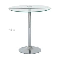 Tavolo da Pranzo Rotondo con Piano in Vetro, Telaio Metallico, Colore Argento