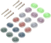 Set di 18 Poli a Denti con Spazzole e Setole a Spazzola - 1 Pollice / 25mm - 80/120/220/400/600/1000 Grit - Per Lavorazione Metallica - Spazzole a Setole Radiali con Peli di Cinghiale - Assortimento con Poli a Gap.