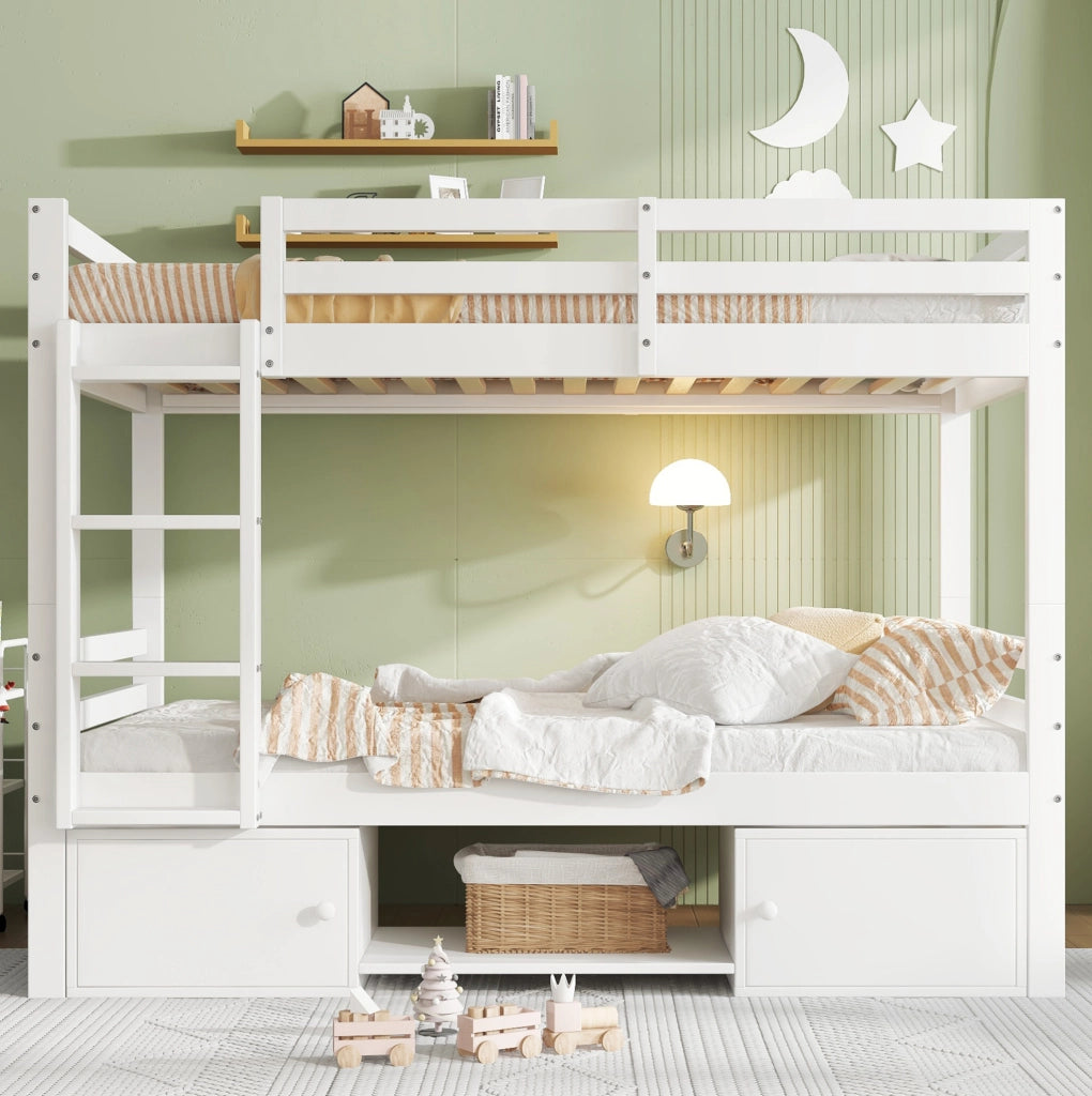 Letto a castello bianco 90x200 cm con contenitori
