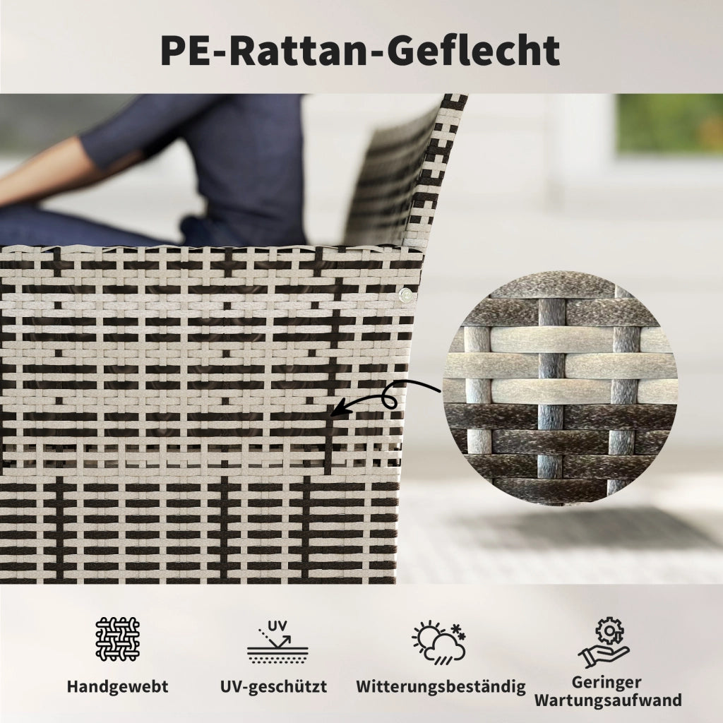 Divano da giardino in rattan in PE a 2 posti con cuscini; telaio in acciaio; grigio chiaro; impermeabile alle intemperie