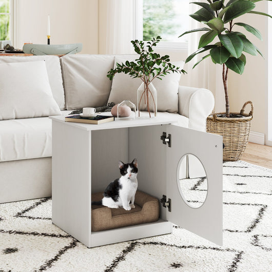 Contenitore per lettiera per gatti toilette nascosta per gattini, Casa per animali da interno Bianco-Alberi Tiragraffi