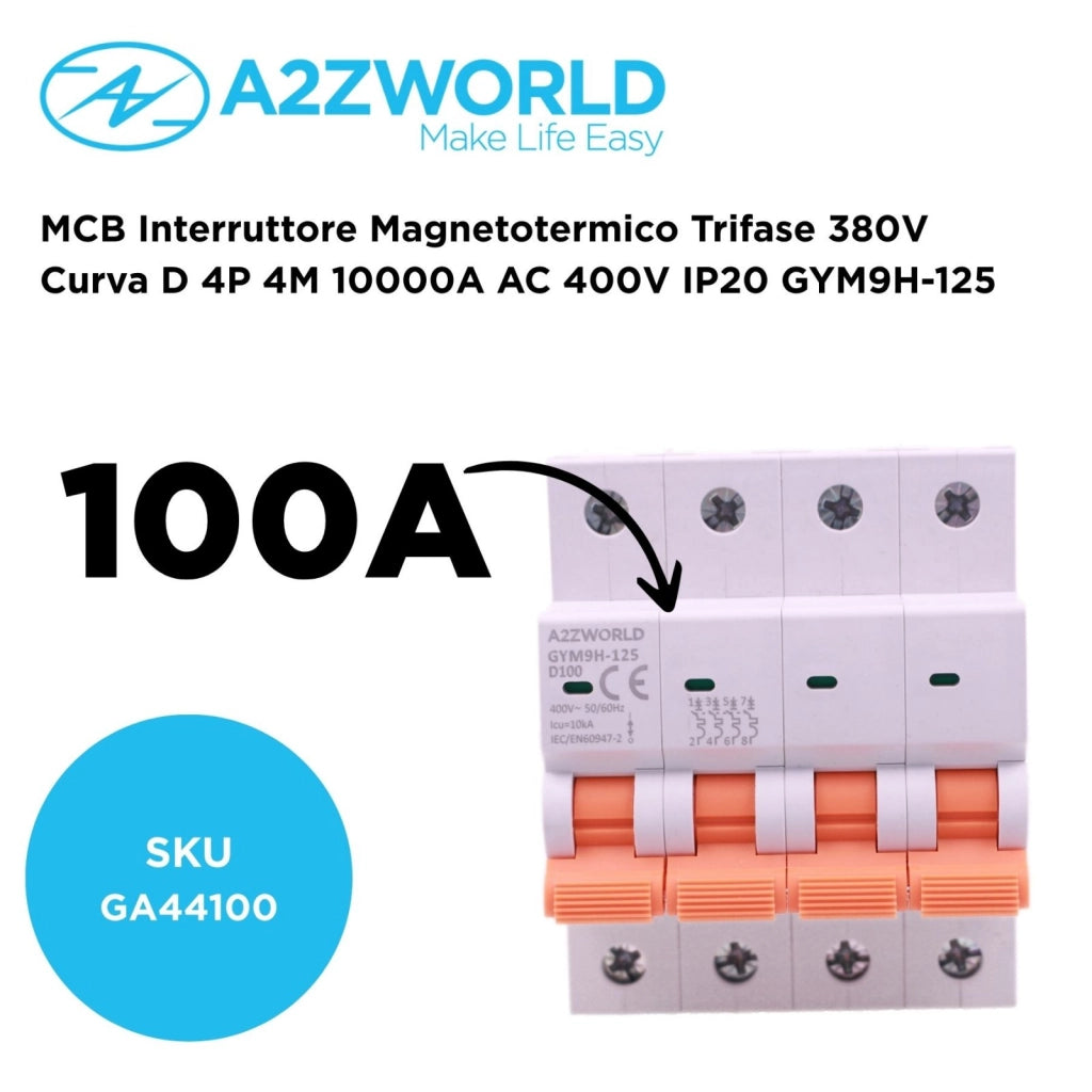 MCB Interruttore Magnetotermico Trifase 380V Curva D 4P 4M 10000A AC 400V IP20 GYM9H-125, Disponibili 80A 100A 125A (C100A)